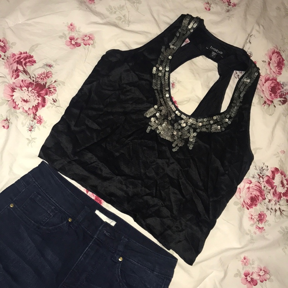 Bebe tank with sequin embellishments. Size XS